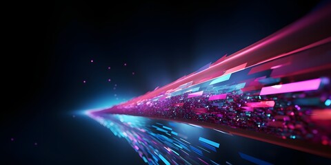 abstract neon arrow. speed and technology concept. glowing pink blue lines and bokeh lights, ai gene