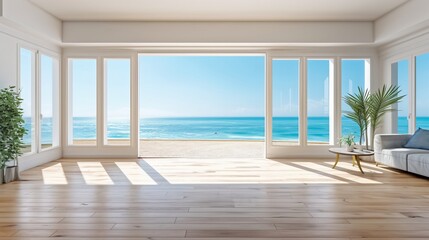 beautiful home interior space with black living room wooden floor with ocean seaside blue sky sea sa