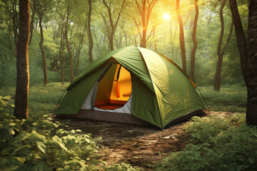 jungle camping tent rendering minimal background