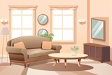 Fototapeta  - cozy living room with a comfortable couch and a stylish coffee table. Generative AI