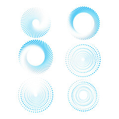 Wall Mural - Halftone blue circle dot abstract background. Set of dotted circle dot circle frames isolated on transparent background PNG file