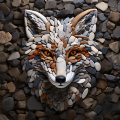 Wall Mural - Image of a fox face made with various stones gathered together. Wildlife Animals. Illustration, Generative AI.