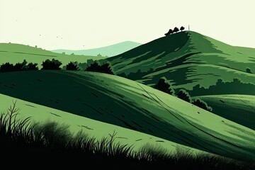 Sticker - serene landscape with lush green hills and trees. Generative AI