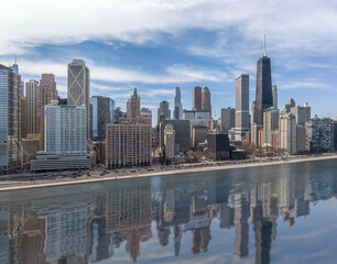 Poster - Cityscape of Chicago Skyline aerial skyscrapers view and sea port