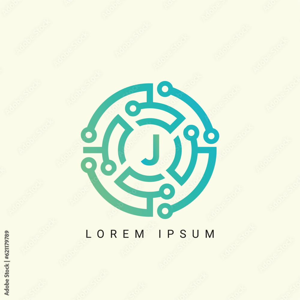 Abstract letter J logo design template, technology, electronics ...