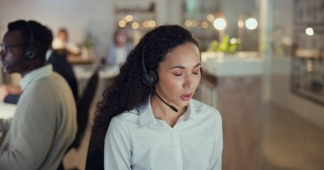 Aufkleber - Contact center agent, lead generation and woman consulting with advice, sales or help desk worker with headset. Phone call, telecom office and customer support consultant in negotiation for service.
