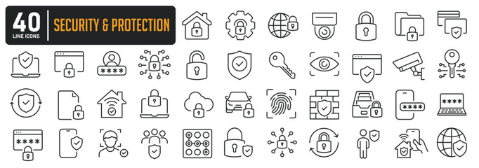 safety, security, protection thin line icons. editable stroke. for website marketing design, logo, a