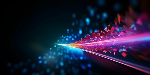 Wall Mural - abstract neon arrow. speed and technology concept. glowing pink blue lines and bokeh lights, ai gene