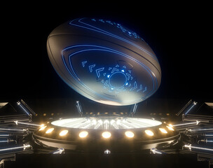 Futuristic Rugby Ball And Stage