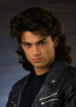 Cool Actor Headshot From The 80s With A Mullet Hairstyle, Portrait Made With Generative Ai