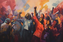 Poc People Protesting With Raised Fists, Abstract Painting Made With Generative Ai