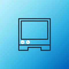 Poster - Line Voice assistant icon isolated on blue background. Voice control user interface smart speaker. Colorful outline concept. Vector
