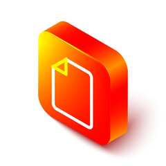 Poster - Isometric line File document icon isolated on white background. Checklist icon. Business concept. Orange square button. Vector