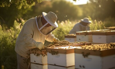 beekeeper working in the garden