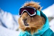 © Taborisova - Cute Capybara in snowglasses ski goggles on natural mauntains background