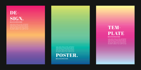 Colorful gradient background template copy space set. Colour gradation backdrop design for poster, reference, cover, banner, brochure, leaflet, or magazine.