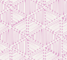Fondant Pink White Colours Traingle Hand Abstract Draw Minimal Seamless Geo Pattern In Vector . Shibori Print. Watercolour Stripe Batik. Handmade Shirt Tie Dye Japan Traditional Tile.