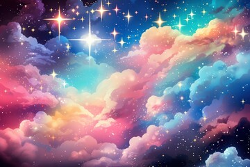 Wall Mural - wispy rainbow clouds gently drifting over a tranquil meadow, creating a dreamlike and ethereal atmos
