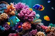 A panoramic view of a coral reef ecosystem, showcasing a rich tapestry of colorful fish, swaying coral, and underwater flora, presenting the biodiversity and wonder of the underwater world