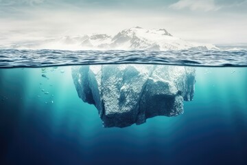 Wall Mural - n iceberg in the ocean with a majestic mountain landscape in the background. generative ai