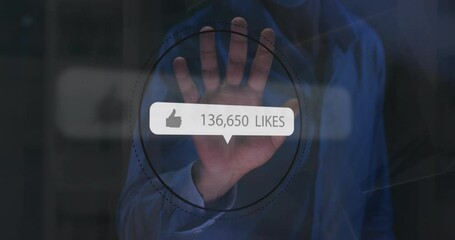 Poster - Animation of social media data processing over caucasian businessman