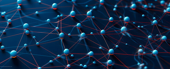Representation of a network connection in blue tones, red point and ware connections banner
