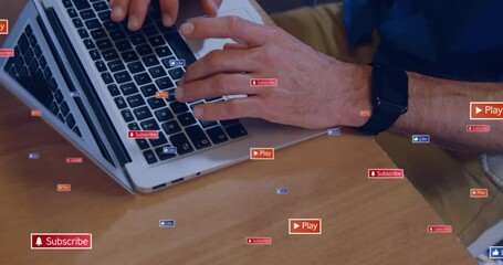Poster - Animation of data processing over caucasian man using computer