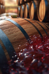 Aufkleber - A close-up shot of a wine barrel being rolled into a cellar, capturing the raw and physical aspect of winemaking.  Generative AI technology.
