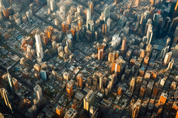 Aufkleber - An aerial photograph of a cityscape or landscape taken from the window of an airplane, offering a unique perspective and sense of scale.  Generative AI technology.