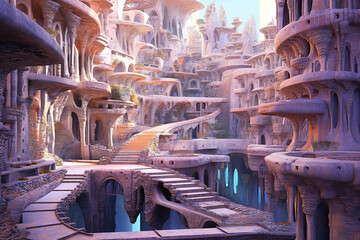 Poster - A surreal digital artwork depicting an underground city or civilization, with intricate structures and fantastical elements, Generative AI technology.