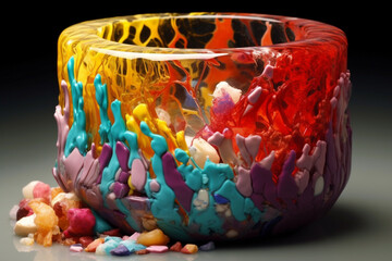 Leinwandbilder - A mixed media art ceramic and glass fusion piece that combines ceramic elements with fused glass to create visually stunning and unique artworks  Generative AI technology.