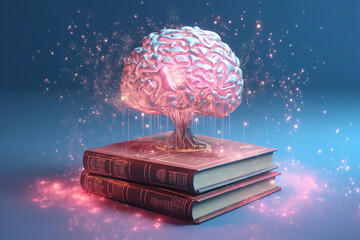 Abstract concept with book and tree brain. Generative AI.