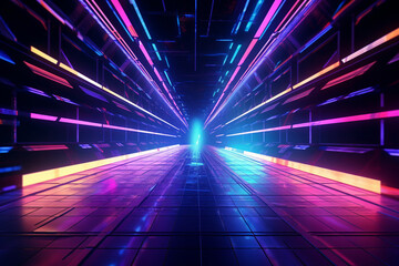 Leinwandbilder - A photograph of a tunnel lit up with neon lights, creating a vibrant and surreal ambiance. Generative AI technology.