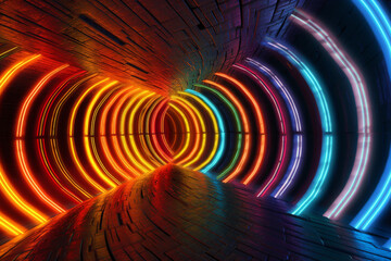 Poster - An abstract photograph of a tunnel with intersecting lines of colored light, forming a mesmerizing and intricate pattern.  Generative AI technology.