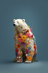 Fototapete - A conceptual image of a Polar Bear made from unconventional materials, such as flowers or feathers, challenging the perception of Polar Bear as solely utilitarian objects.  Generative AI technology.