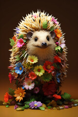 Poster - A conceptual image of a Hedgehog made from unconventional materials, such as flowers or feathers, challenging the perception of Hedgehog as solely utilitarian objects.  Generative AI technology.