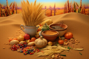 Poster - An abstract portrayal of the agricultural practices and fertility of the land in the Indus Valley Civilization, with vibrant colors and organic shapes. Generative AI technology.