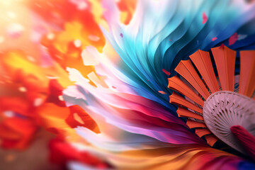 Aufkleber - An abstract depiction of a traditional Chinese fan dance, with graceful movements and vibrant colors. Generative AI technology.