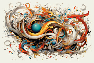 Aufkleber - An image featuring abstract interpretations of Persian calligraphy, with flowing scripts and vibrant hues.  Generative AI technology.
