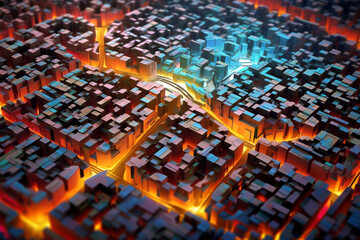 Poster - An abstract portrayal of the urban planning of the Harappa Civilization, with interconnected lines and a vibrant color palette. Generative AI technology.