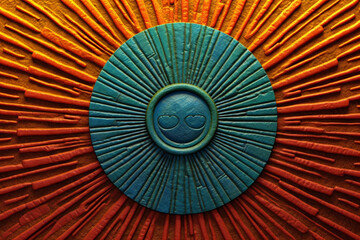 Aufkleber - An image showcasing an abstract representation of the Hittite sun disk, with radiating lines and vibrant colors.  Generative AI technology.