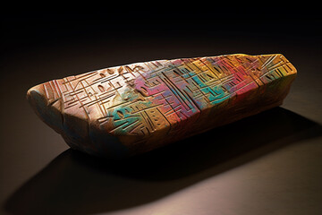 Poster - An abstract depiction of Shang oracle bone inscriptions, with enigmatic symbols and dynamic lines. Generative AI technology.