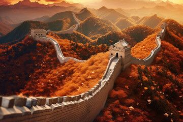 Leinwandbilder - Abstract compositions capturing the Great Wall of China from various perspectives, with dynamic angles, bold shapes.  Generative AI technology.