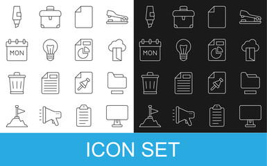 Poster - set line computer monitor, document folder, cloud database, file document, light bulb, calendar, mar