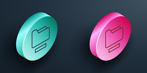 Aufkleber - Isometric line Document folder icon isolated on black background. Accounting binder symbol. Bookkeeping management. Turquoise and pink circle button. Vector
