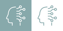 Icono Inteligencia Artificial. Logo Silueta De Cabeza Humana Lineal De Perfil Con Conexiones De Red