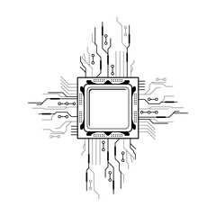 Poster - Abstract Black Simple Line Cpu, Computer, Technology Doodle Outline Element Vector Design Style Sketch Isolated On White Background Illustration