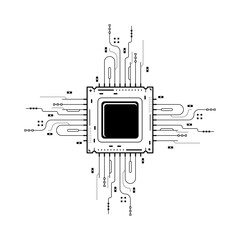 Poster - Abstract Black Simple Line Cpu, Computer, Technology Doodle Outline Element Vector Design Style Sketch Isolated On White Background Illustration
