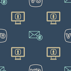 Poster - Set line Question and Answer, Monitor with information and New, email incoming message on seamless pattern. Vector