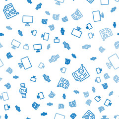 Poster - Set line Wrist watch, Document with graph chart and Computer monitor on seamless pattern. Vector